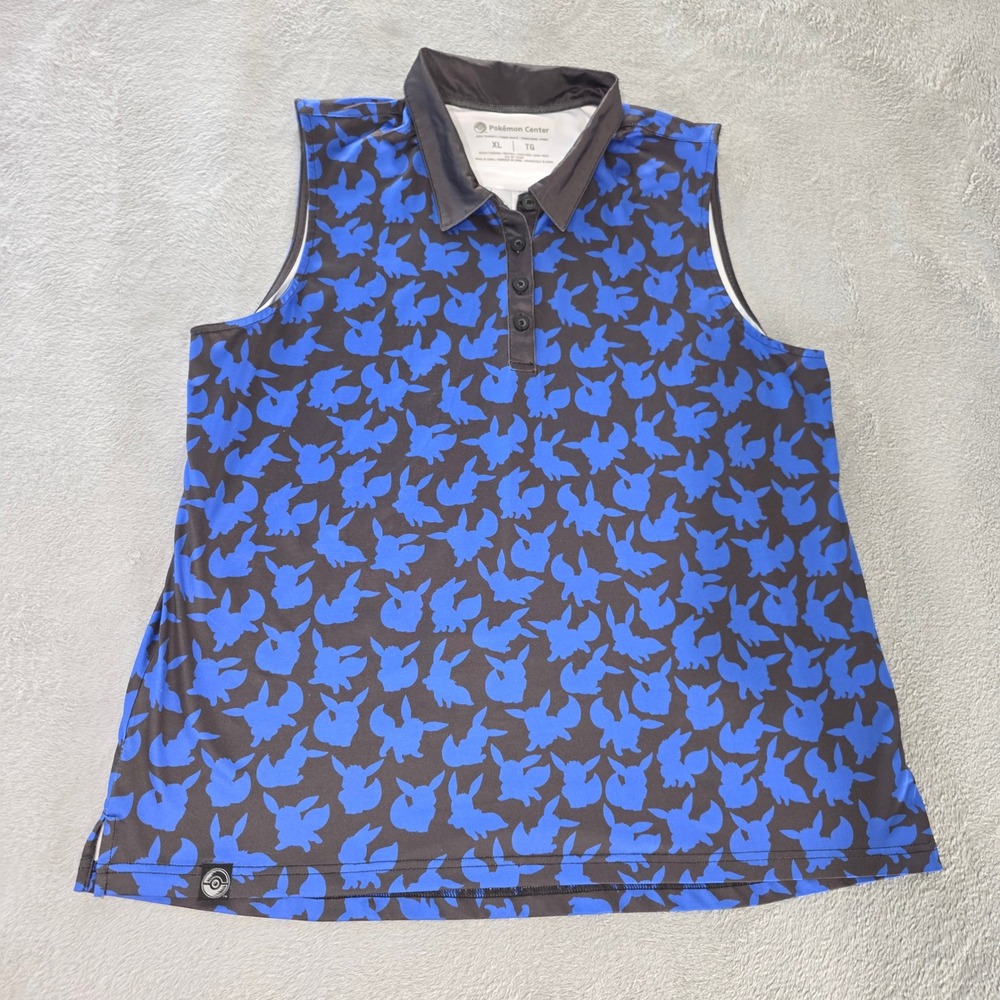 Pokemon Center Eevee Sleeveless Polo Top XL Blue Black Silhouette Golf Shirt